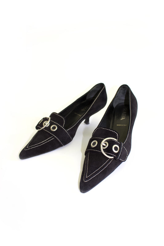 Prada SS 2002 black suede kitten heels
