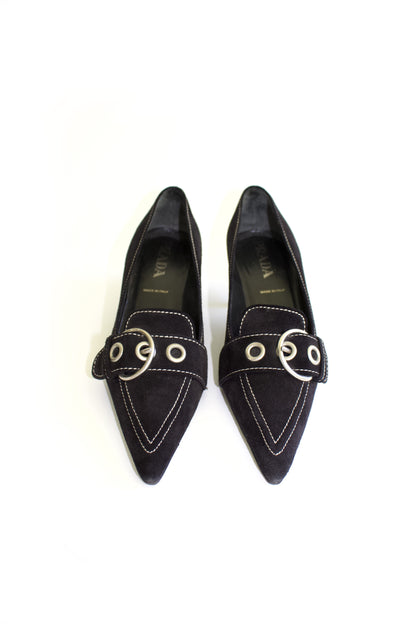 Prada SS 2002 black suede kitten heels
