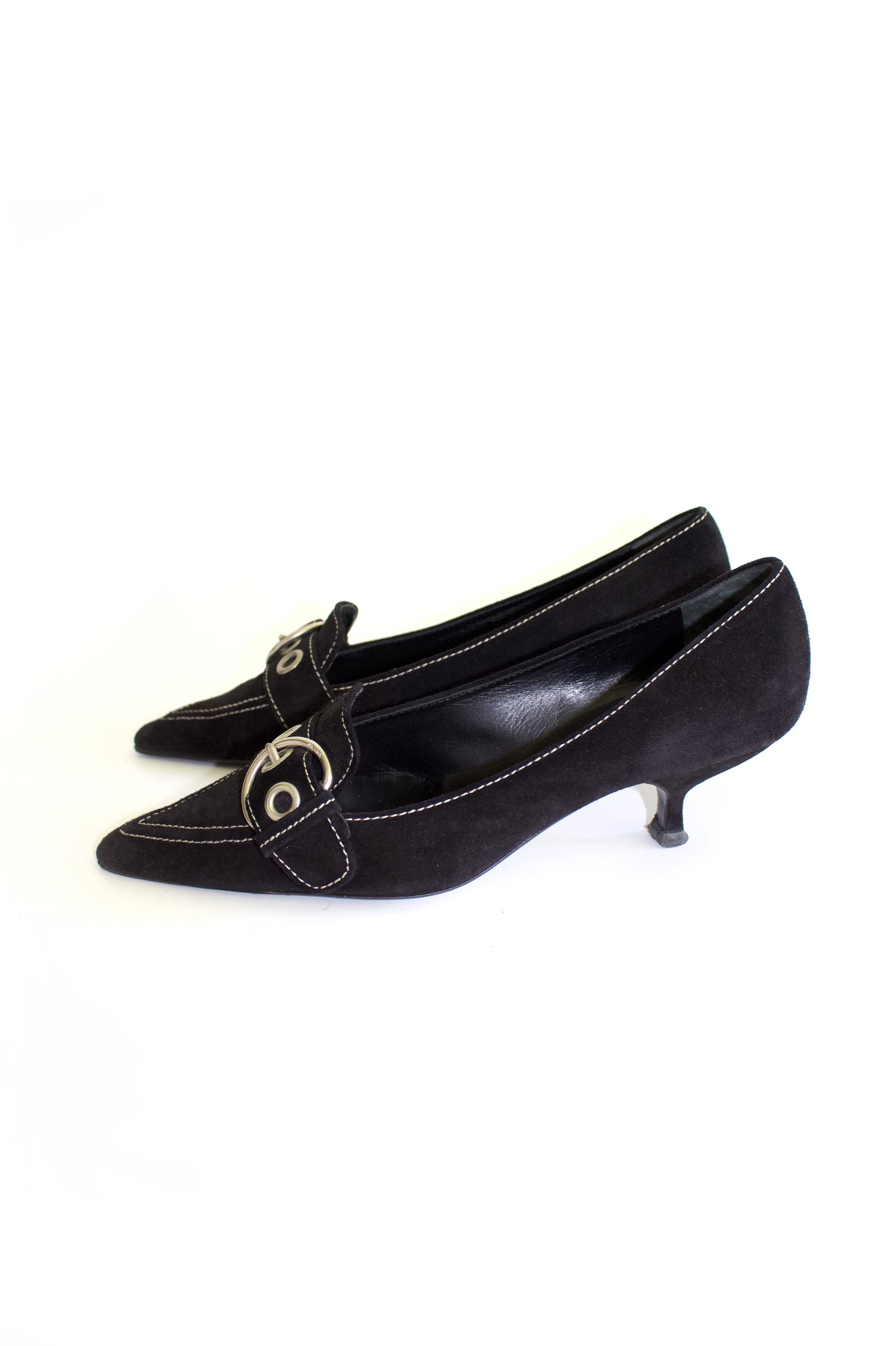 Prada SS 2002 black suede kitten heels