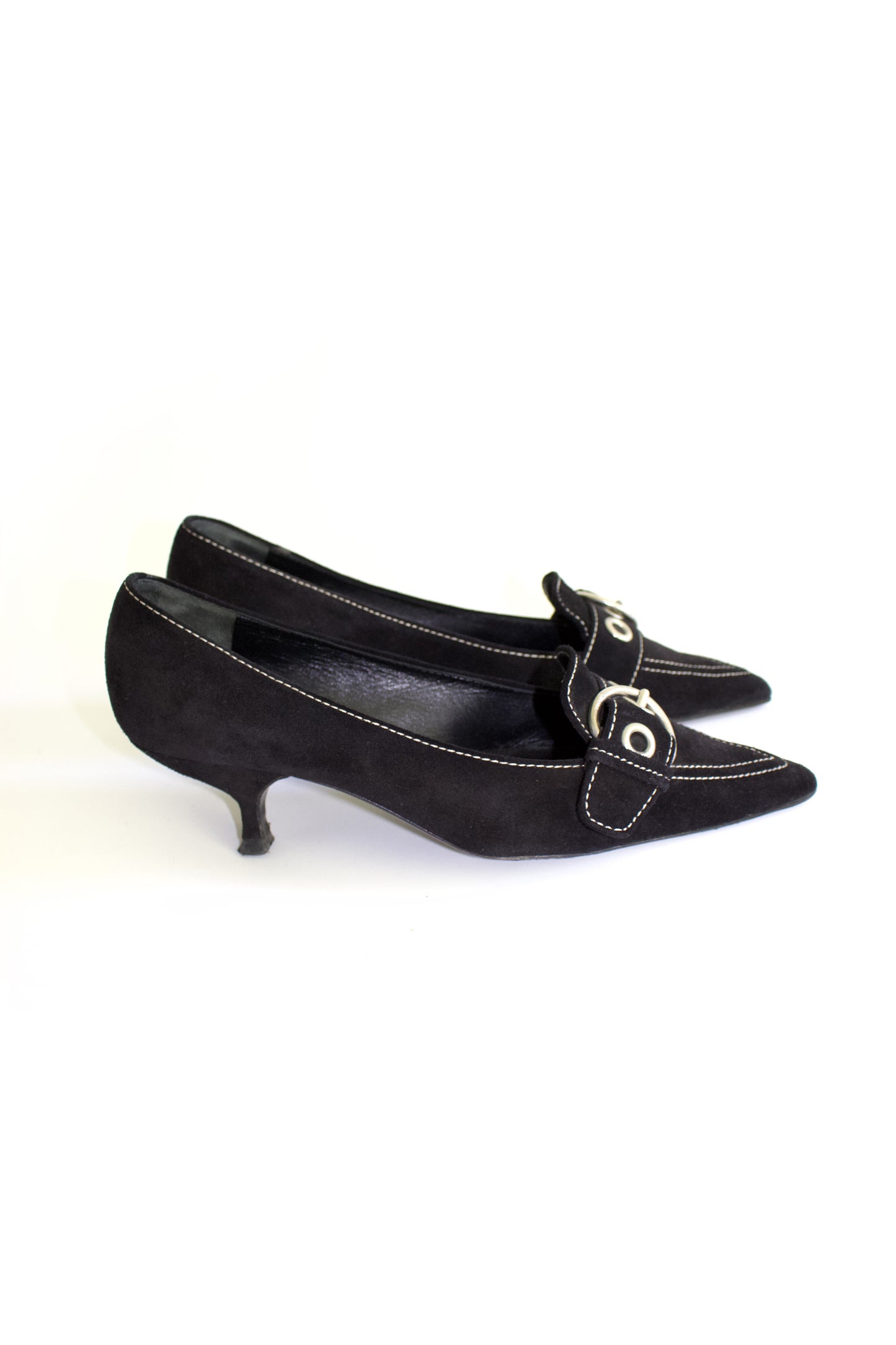 Prada SS 2002 black suede kitten heels