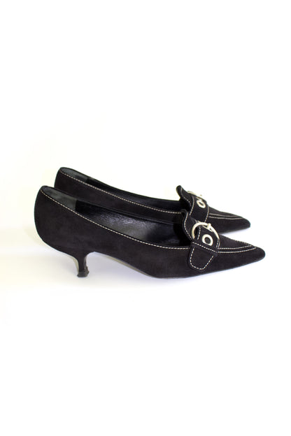 Prada SS 2002 black suede kitten heels