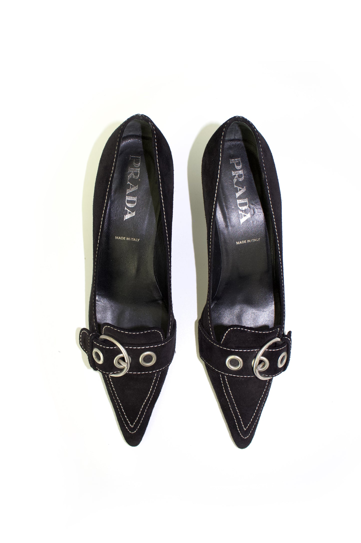 Prada SS 2002 black suede kitten heels