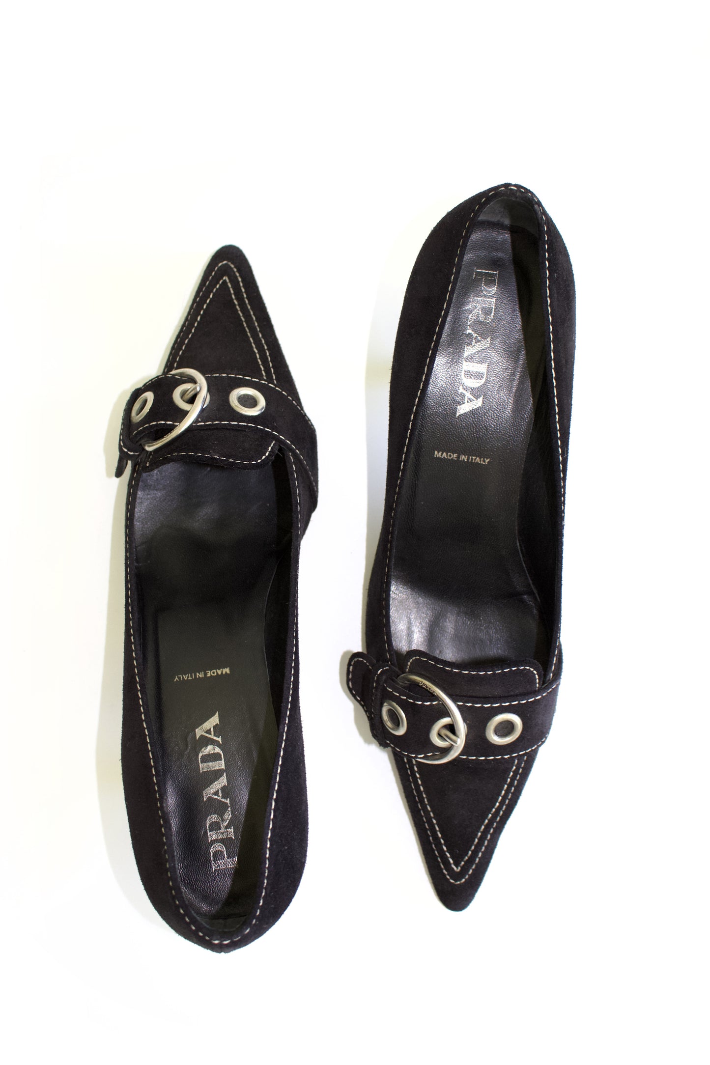 Prada SS 2002 black suede kitten heels