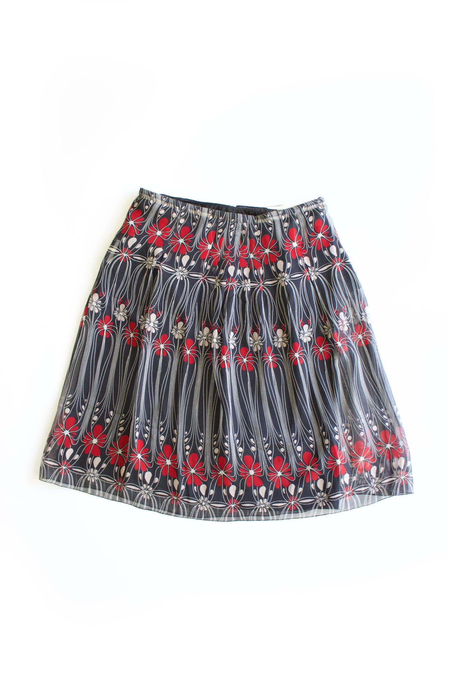 Miu Miu FW 2001 black and red floral silk skirt