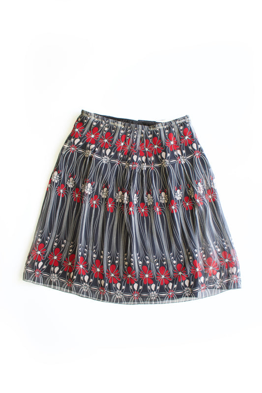 Miu Miu FW 2001 black and red floral silk skirt