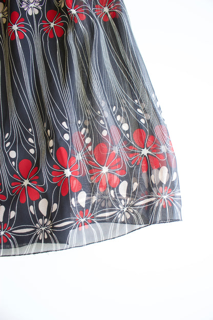 Miu Miu FW 2001 black and red floral silk skirt