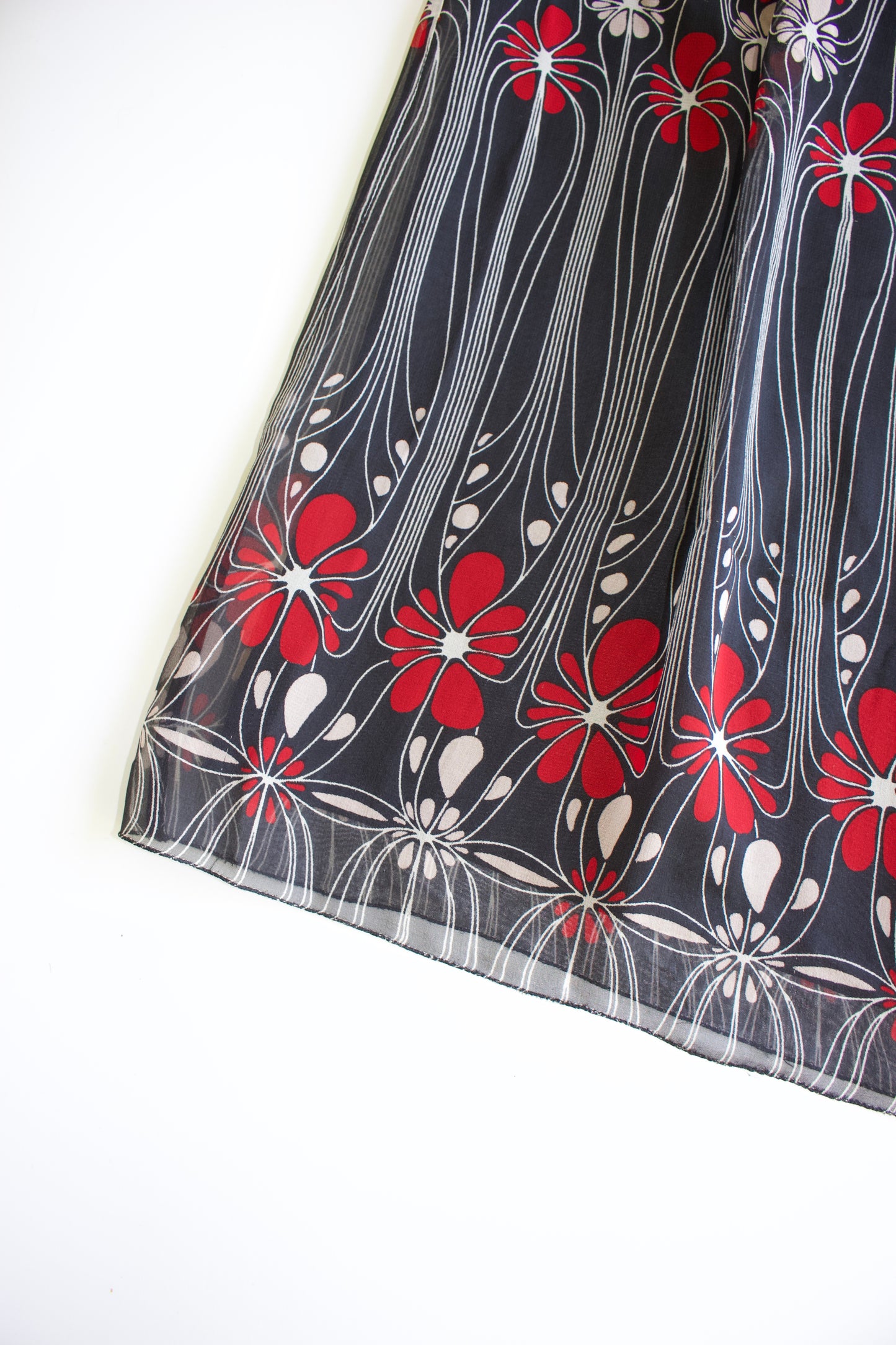 Miu Miu FW 2001 black and red floral silk skirt