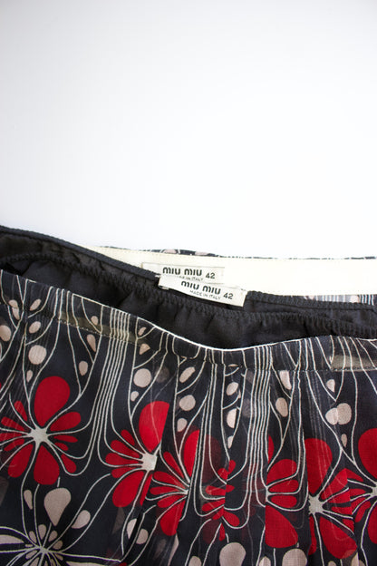 Miu Miu FW 2001 black and red floral silk skirt