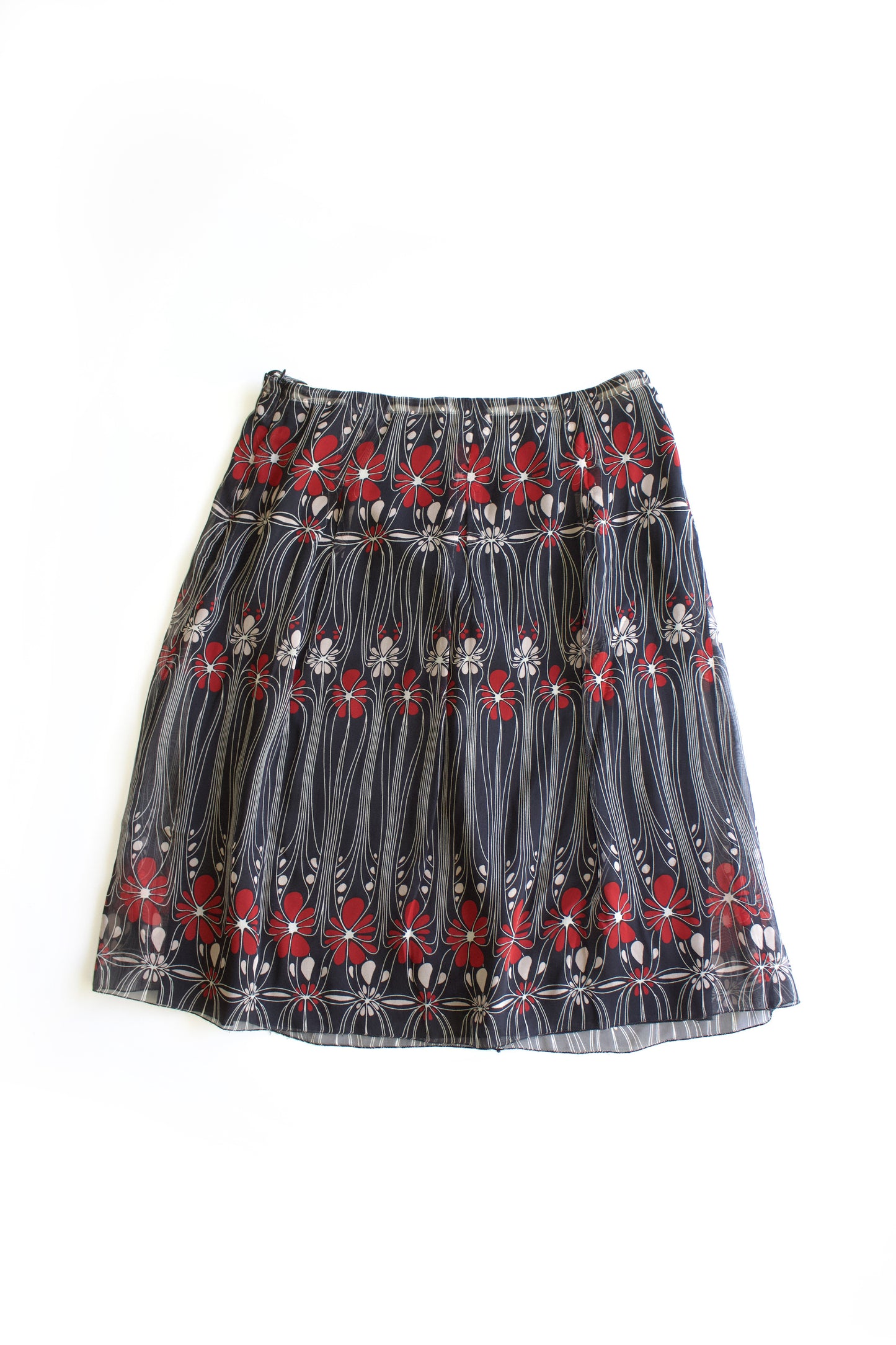Miu Miu FW 2001 black and red floral silk skirt