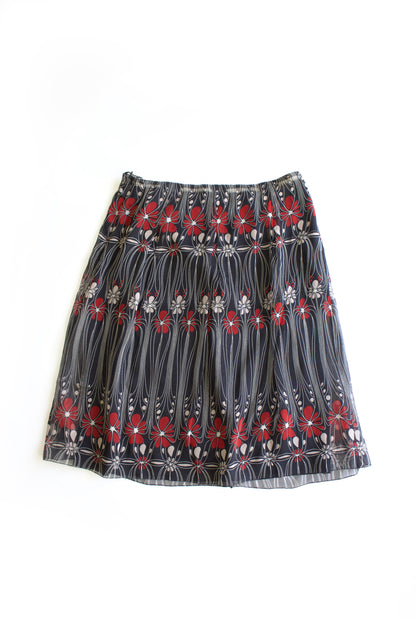 Miu Miu FW 2001 black and red floral silk skirt