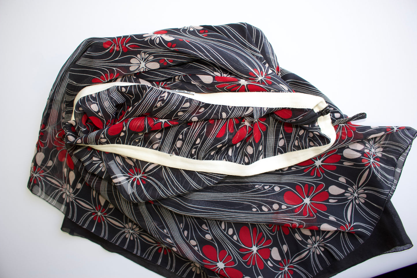 Miu Miu FW 2001 black and red floral silk skirt