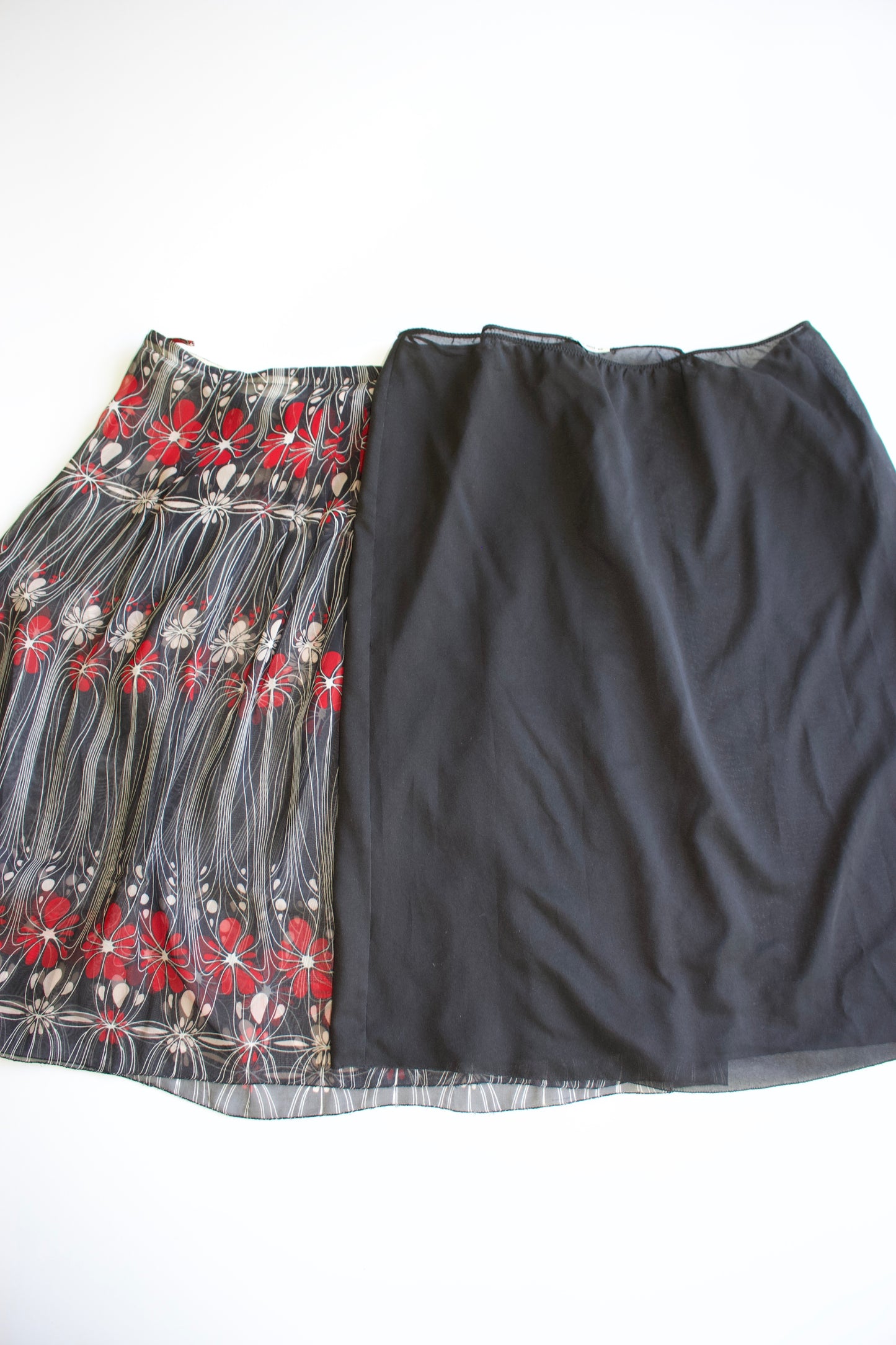 Miu Miu FW 2001 black and red floral silk skirt