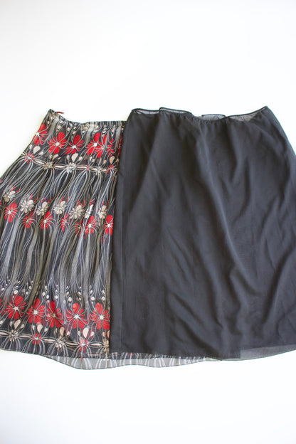 Miu Miu FW 2001 black and red floral silk skirt