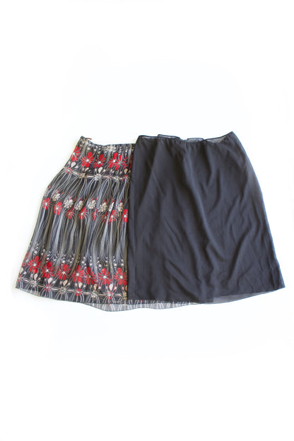 Miu Miu FW 2001 black and red floral silk skirt