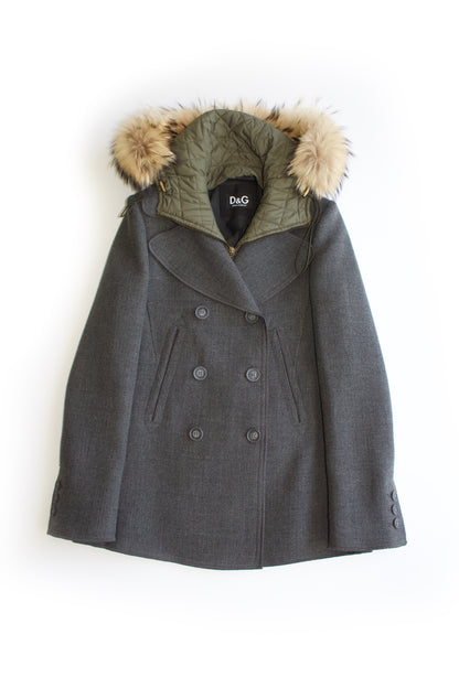 Dolce & Gabbana 2000s grey wool jacket with fur hood