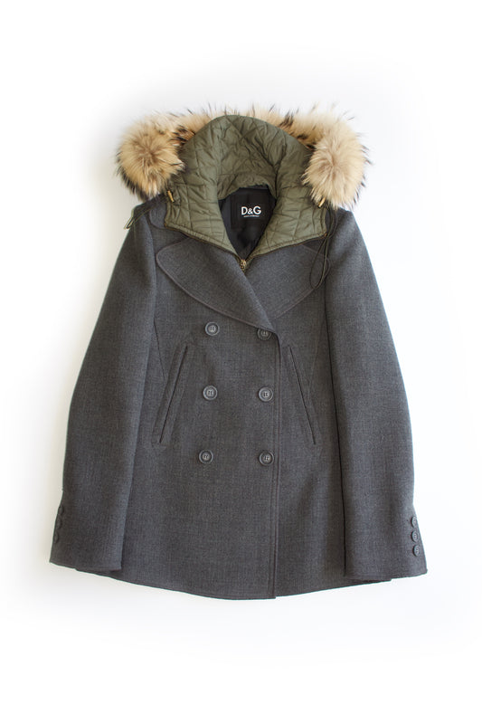 Dolce & Gabbana 2000s grey wool jacket with fur hood
