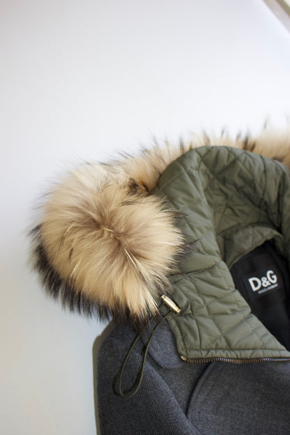 Dolce & Gabbana 2000s grey wool jacket with fur hood