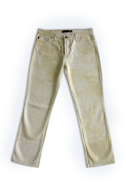 Roberto Cavalli 2000s cream paisley print jeans