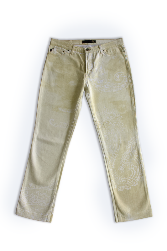 Roberto Cavalli 2000s cream paisley print jeans