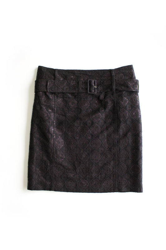 Prada SS 2002 black floral jacquard skirt