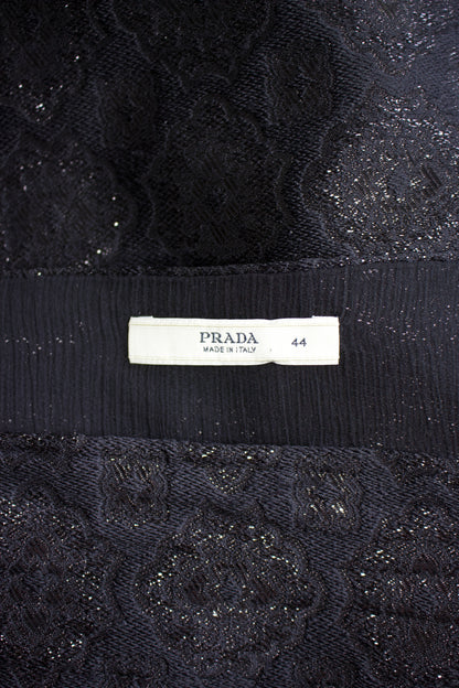 Prada SS 2002 black floral jacquard skirt