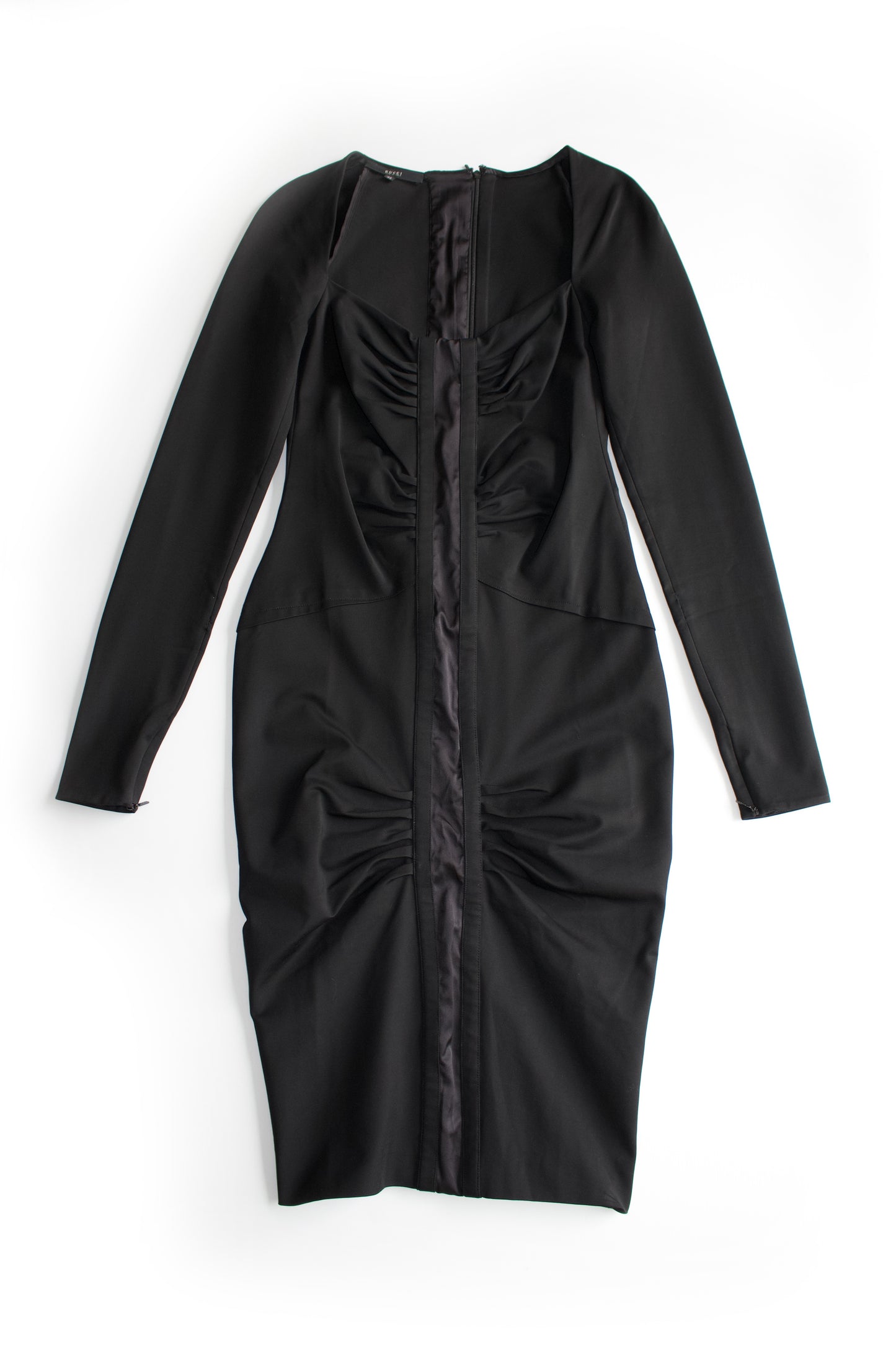 Gucci FW 2004 black ruched longsleeve dress