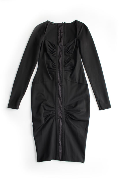 Gucci FW 2004 black ruched longsleeve dress