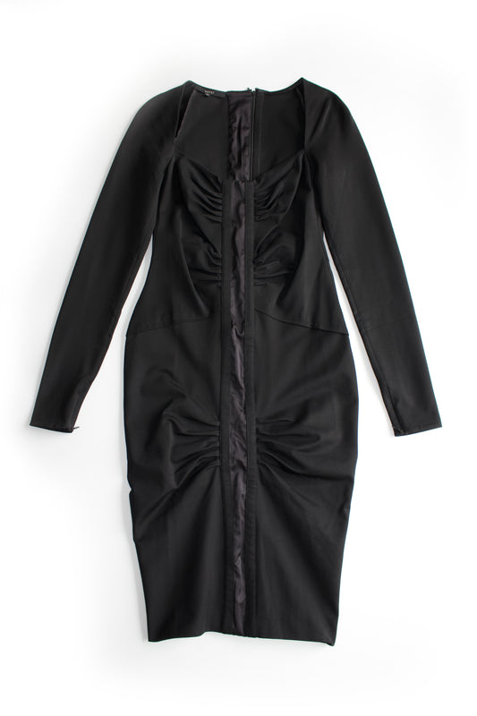 Gucci FW 2004 black ruched longsleeve dress