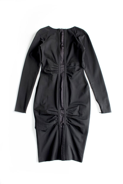 Gucci FW 2004 black ruched longsleeve dress