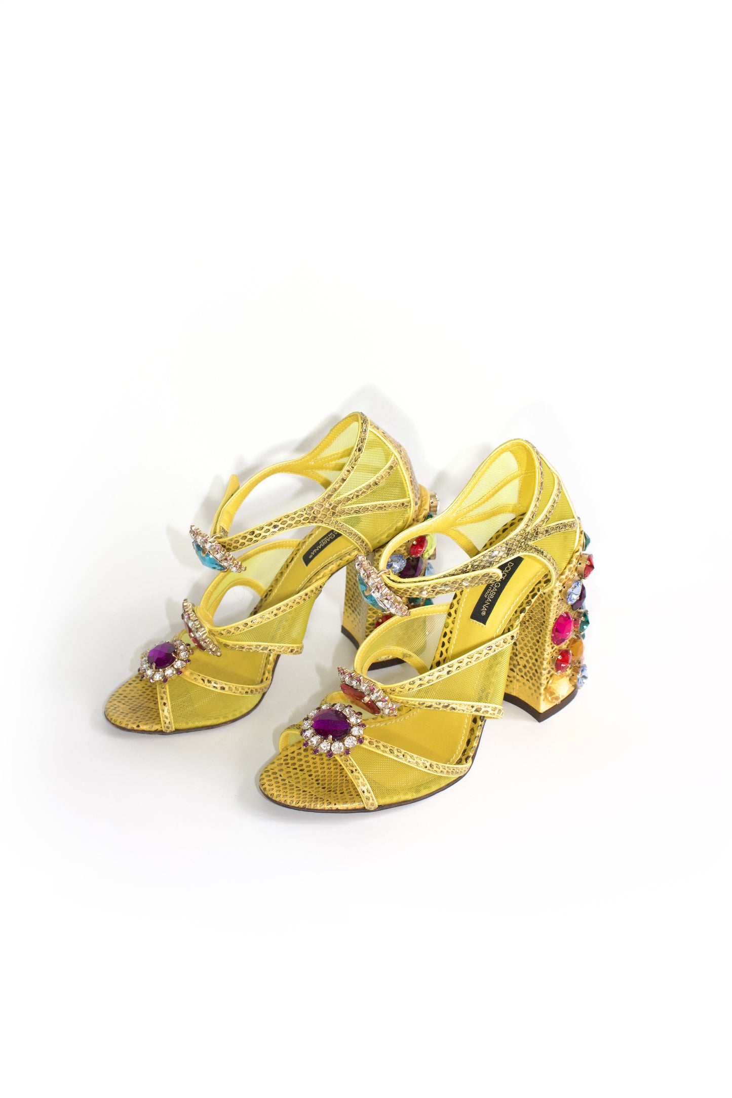 Dolce & Gabbana SS 2018 yellow snakeskin heels with gemstones