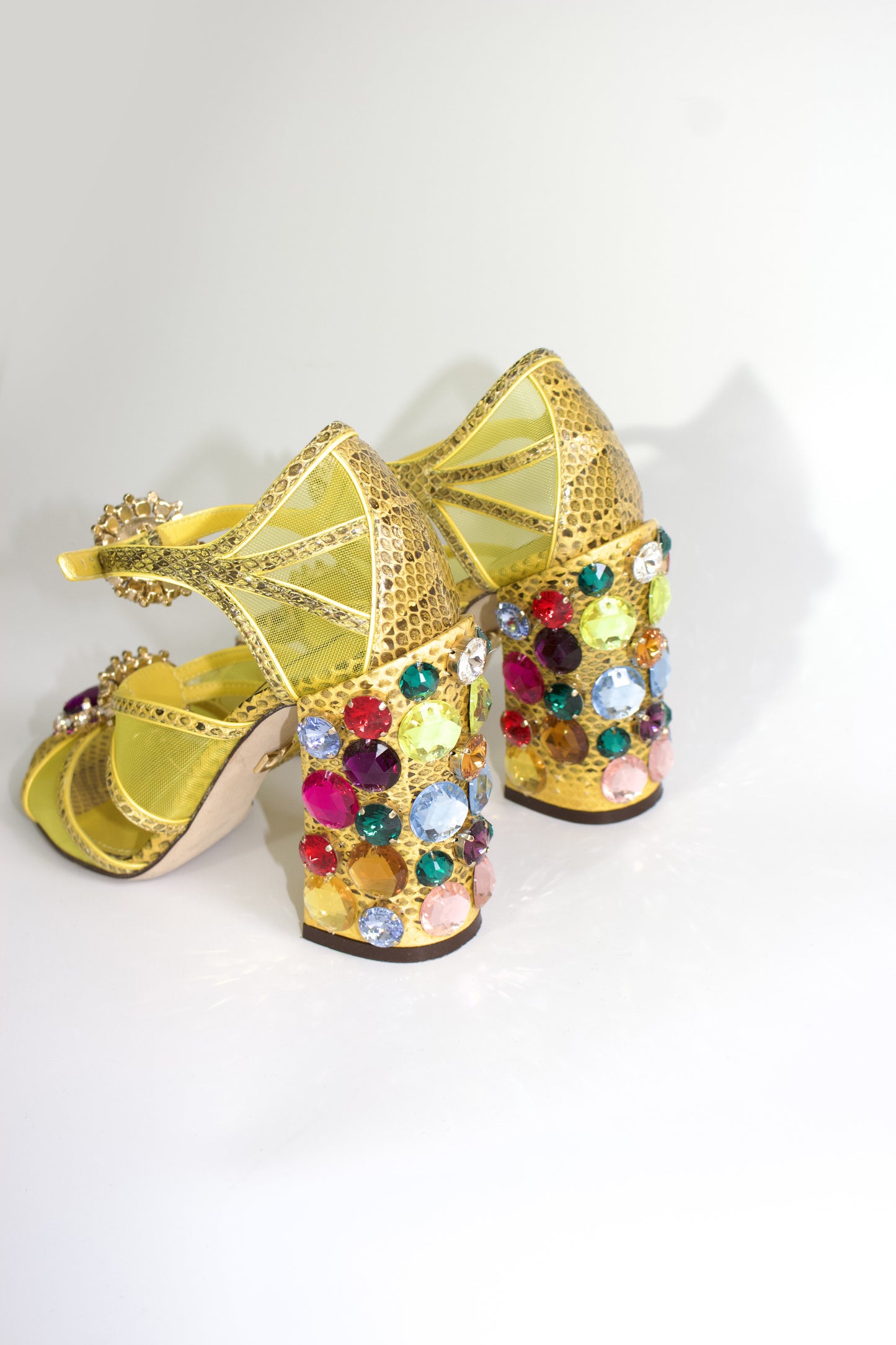 Dolce & Gabbana SS 2018 yellow snakeskin heels with gemstones