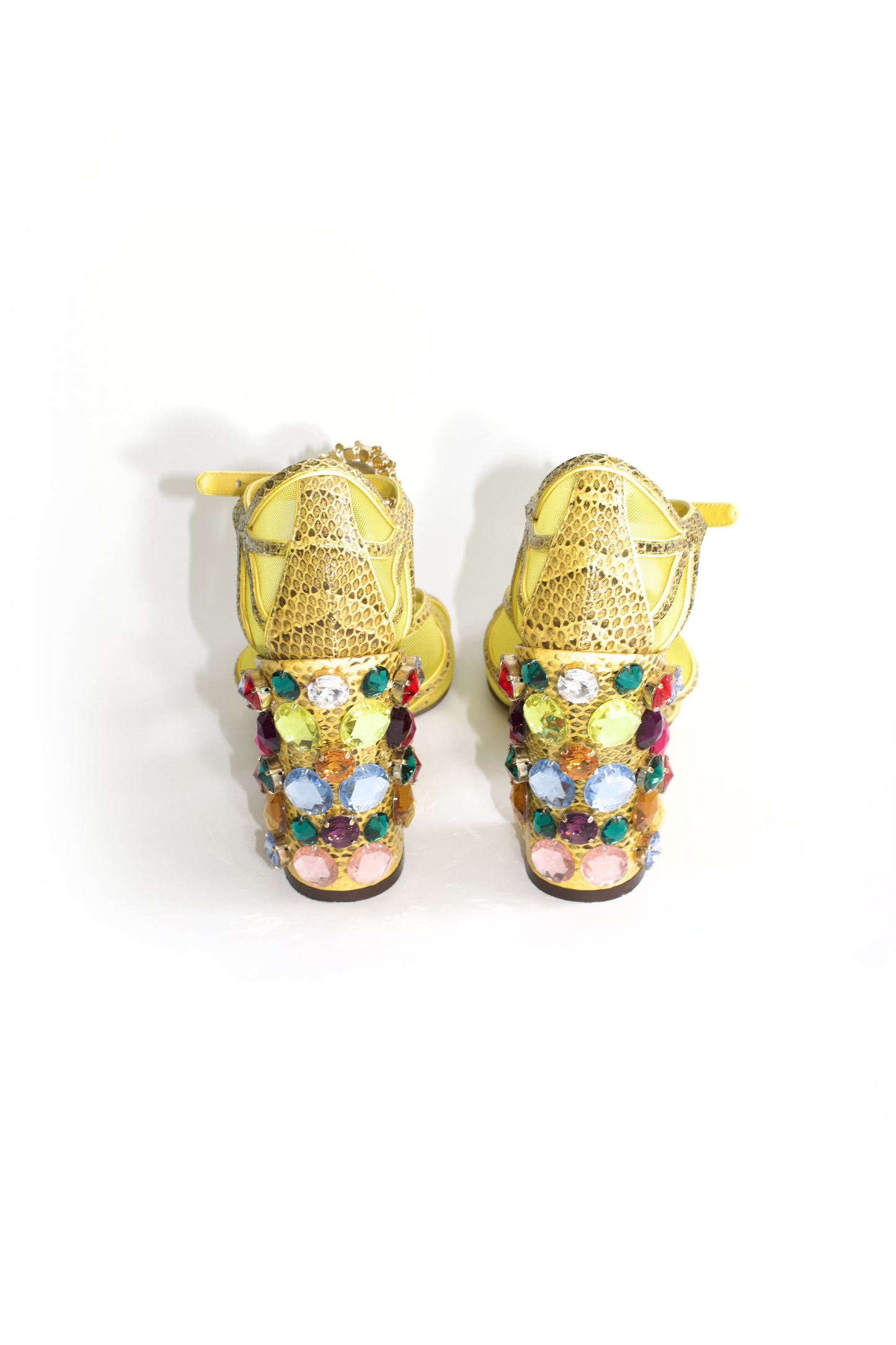 Dolce & Gabbana SS 2018 yellow snakeskin heels with gemstones