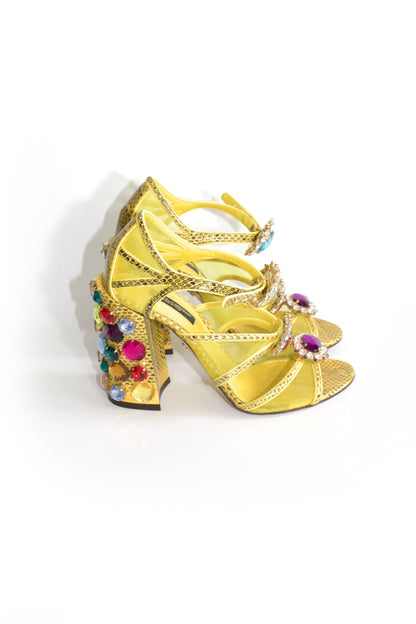 Dolce & Gabbana SS 2018 yellow snakeskin heels with gemstones