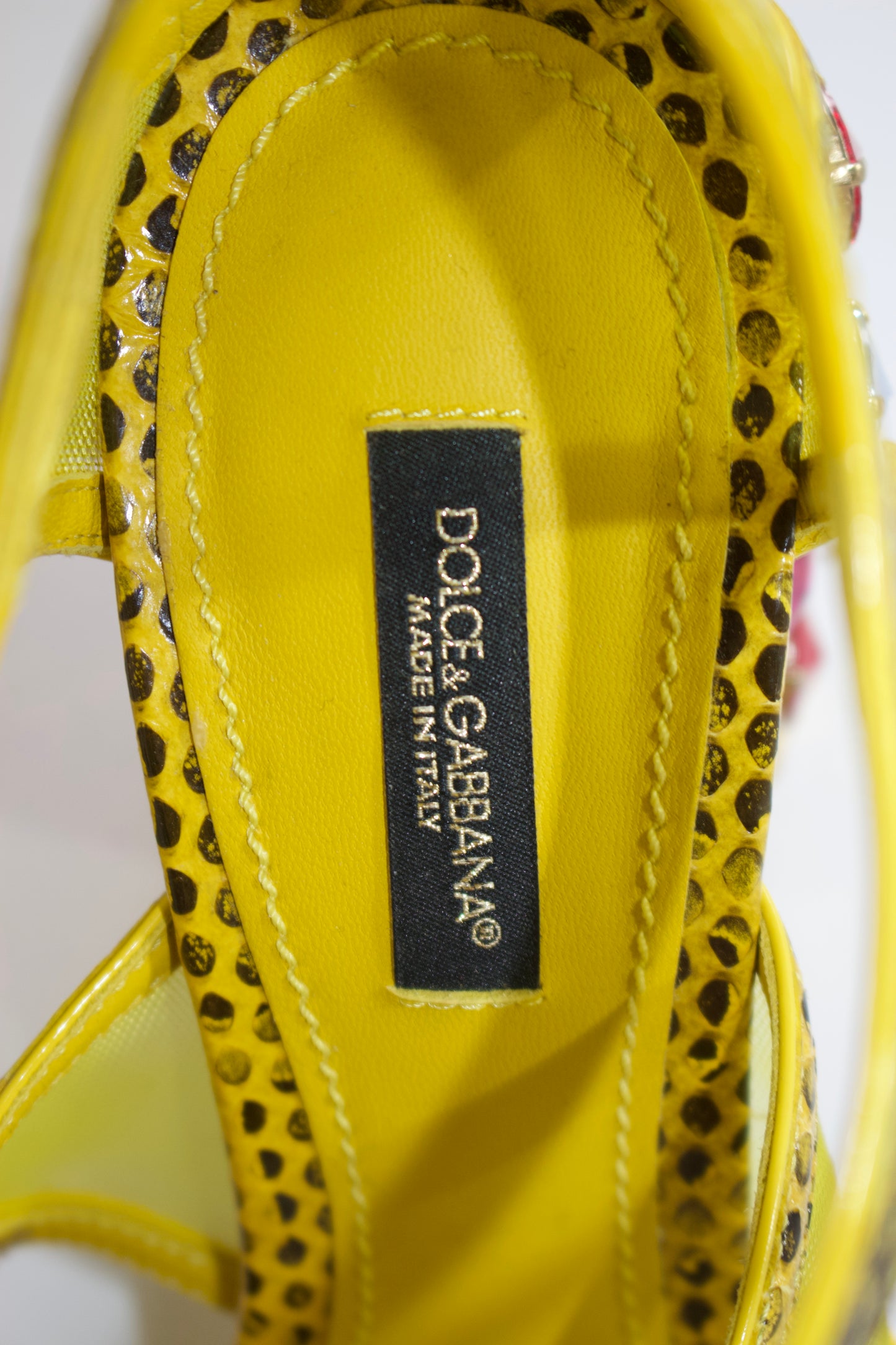 Dolce & Gabbana SS 2018 yellow snakeskin heels with gemstones