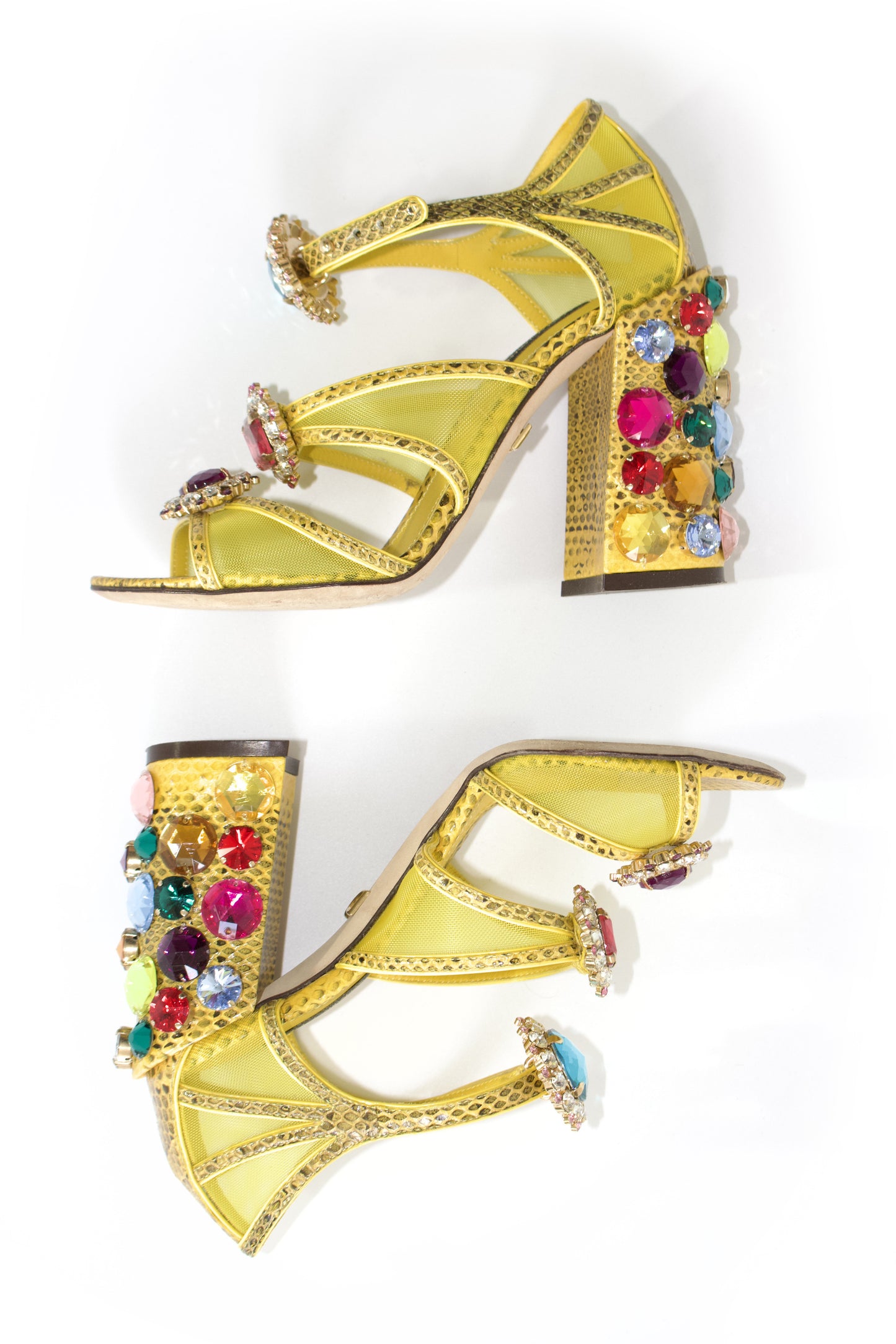 Dolce & Gabbana SS 2018 yellow snakeskin heels with gemstones