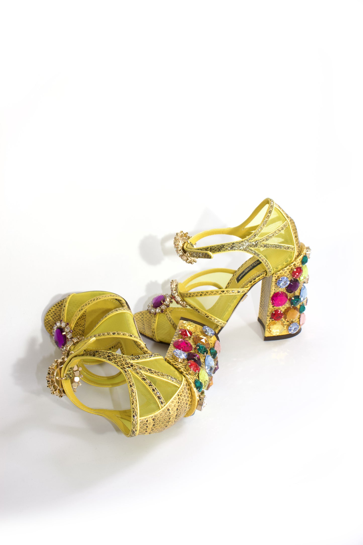 Dolce & Gabbana SS 2018 yellow snakeskin heels with gemstones