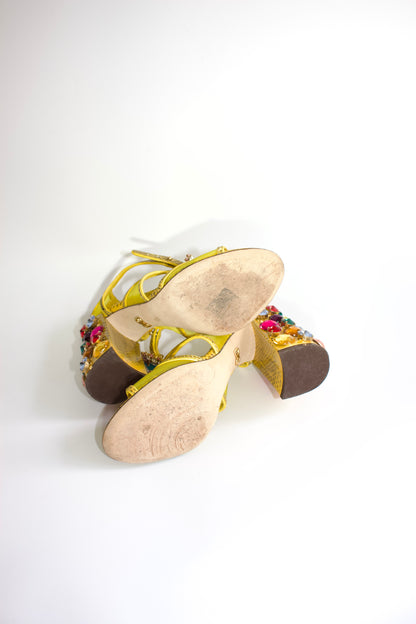 Dolce & Gabbana SS 2018 yellow snakeskin heels with gemstones