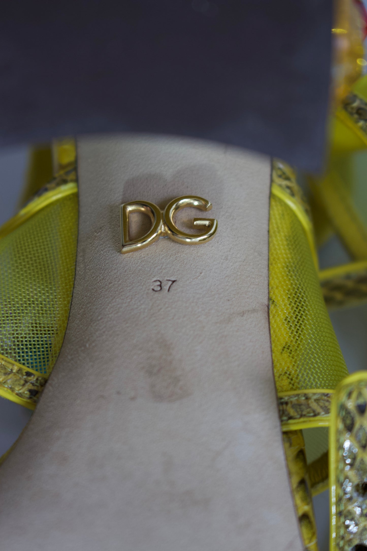 Dolce & Gabbana SS 2018 yellow snakeskin heels with gemstones