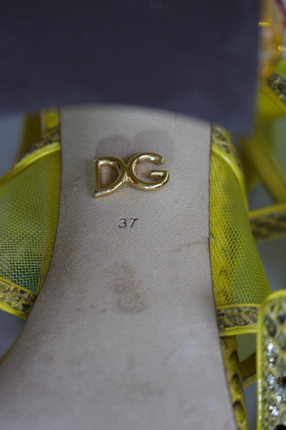 Dolce & Gabbana SS 2018 yellow snakeskin heels with gemstones