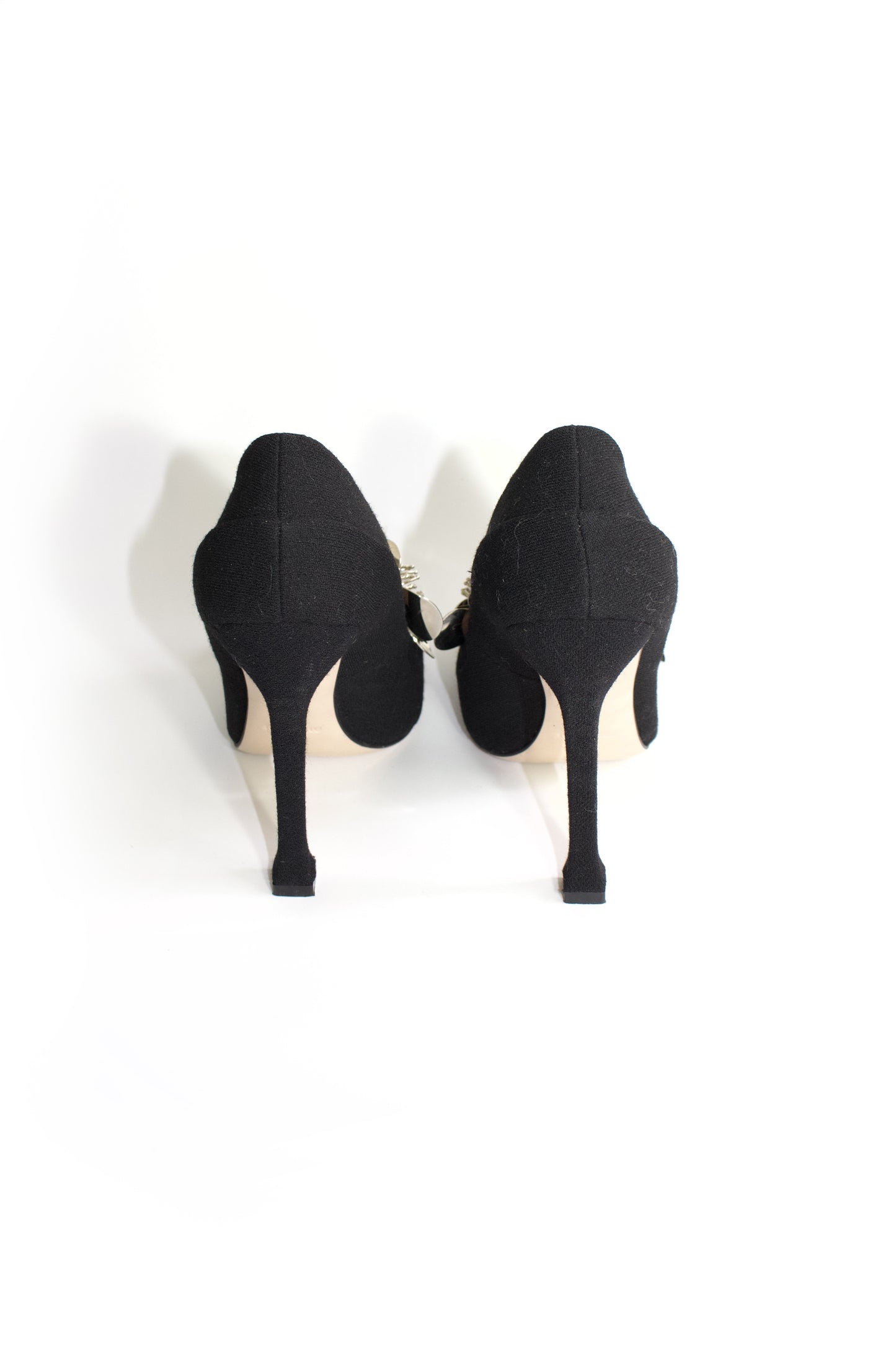 Miu Miu FW 2010 black heels with metallic flowers