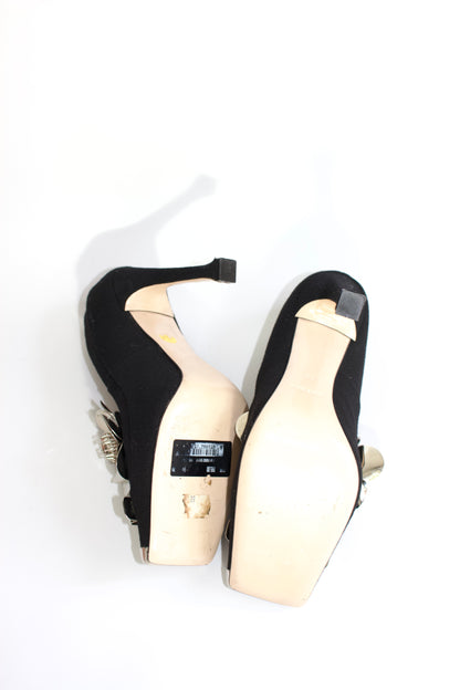 Miu Miu FW 2010 black heels with metallic flowers