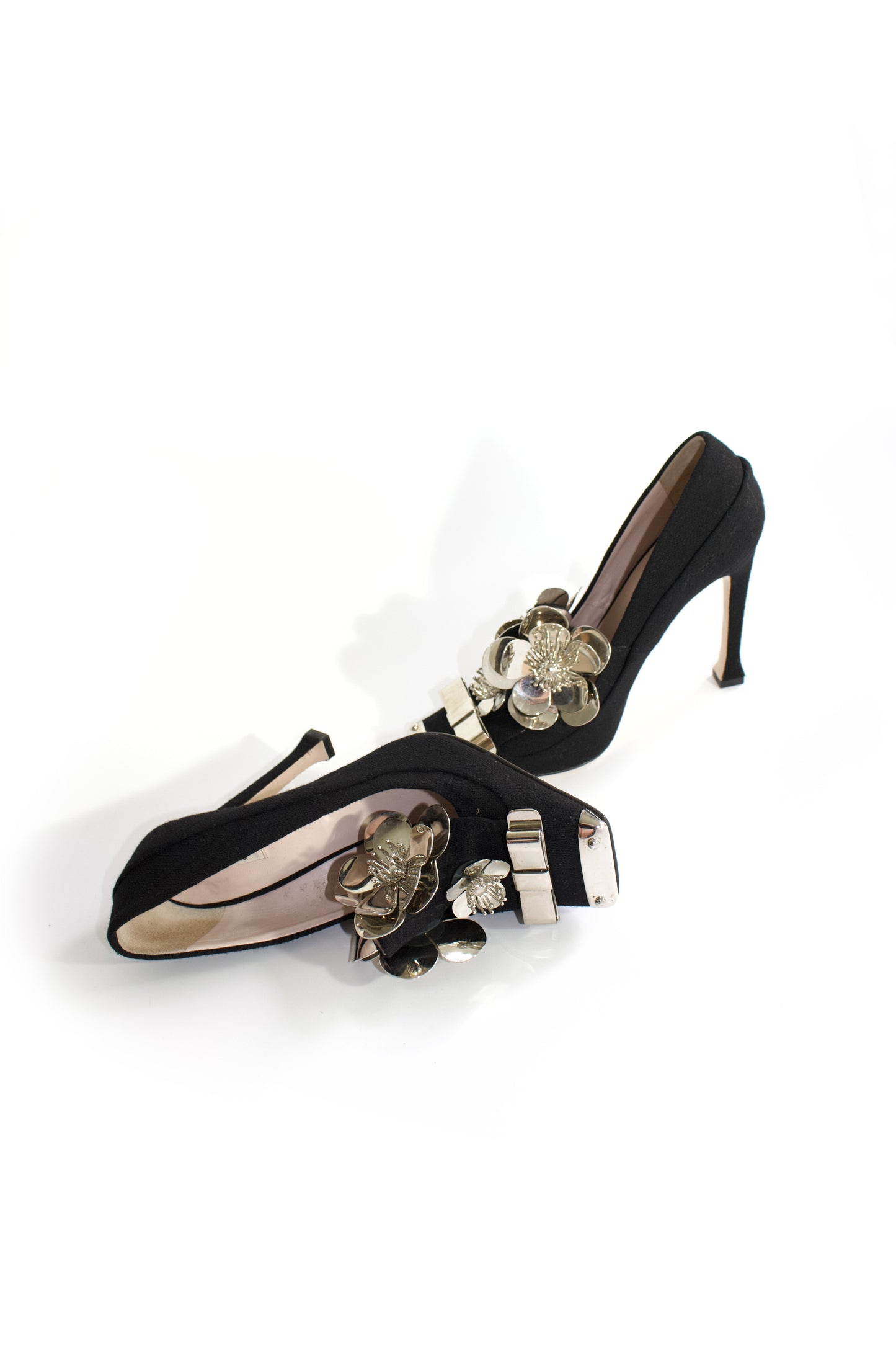 Miu Miu FW 2010 black heels with metallic flowers