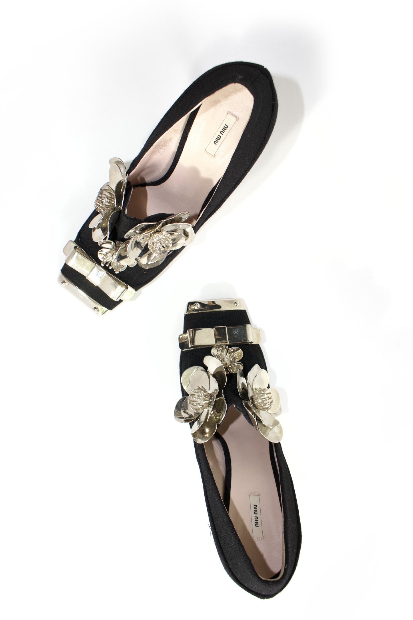 Miu Miu FW 2010 black heels with metallic flowers