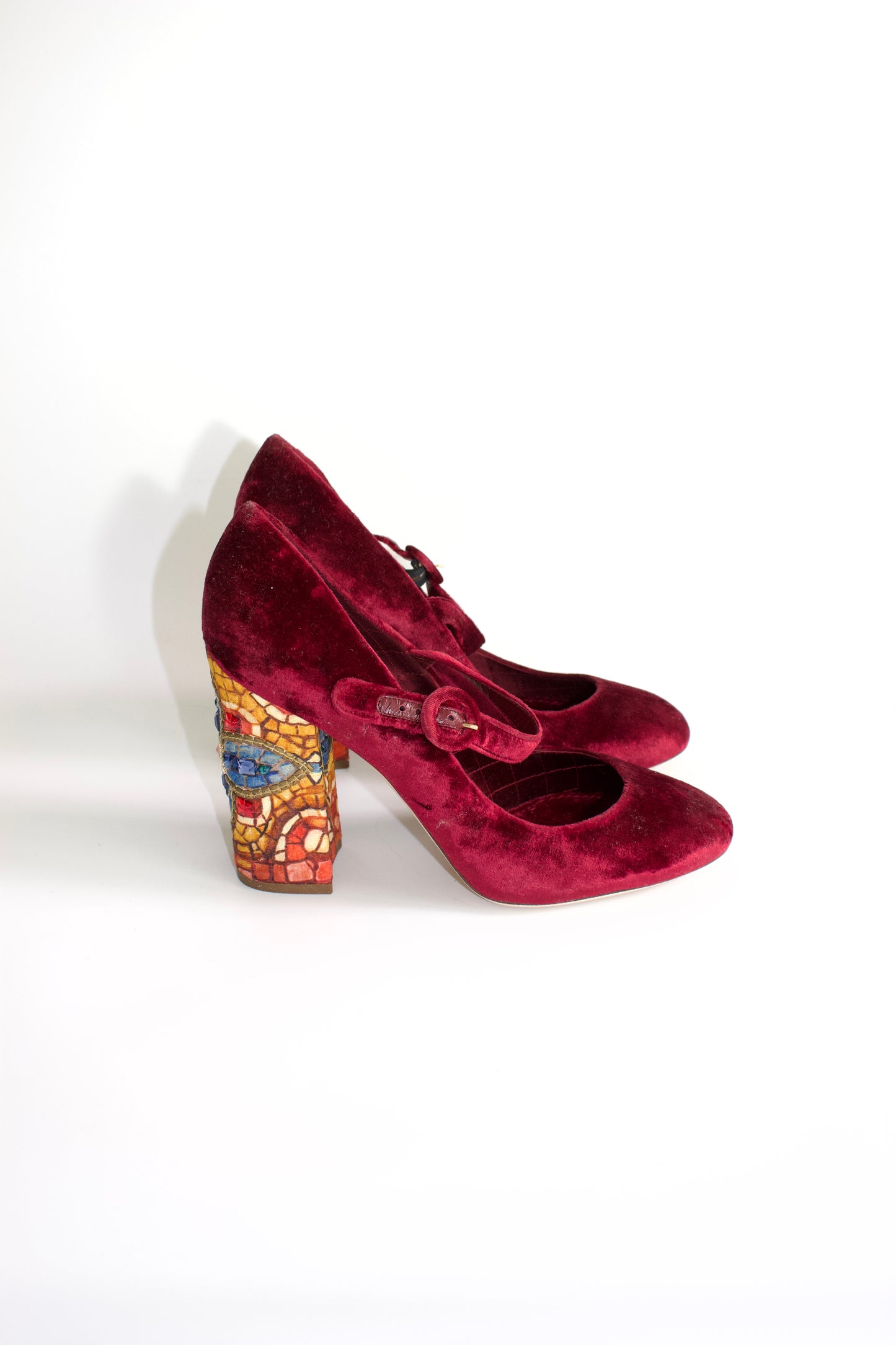 Dolce & Gabbana FW 2013 red vevet heels with decorated heel