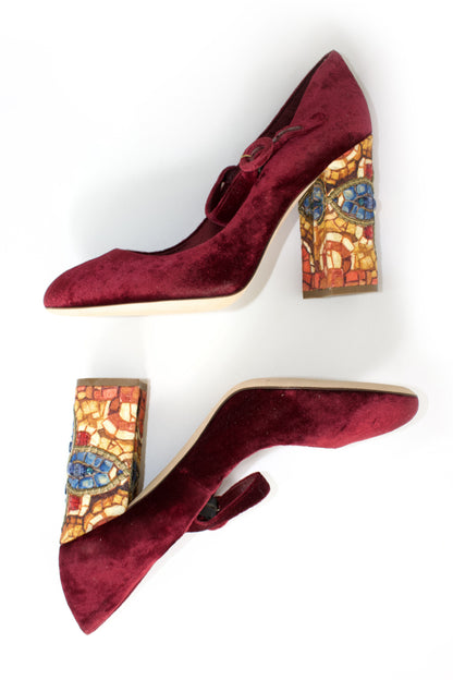 Dolce & Gabbana FW 2013 red vevet heels with decorated heel