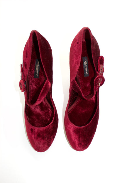 Dolce & Gabbana FW 2013 red vevet heels with decorated heel