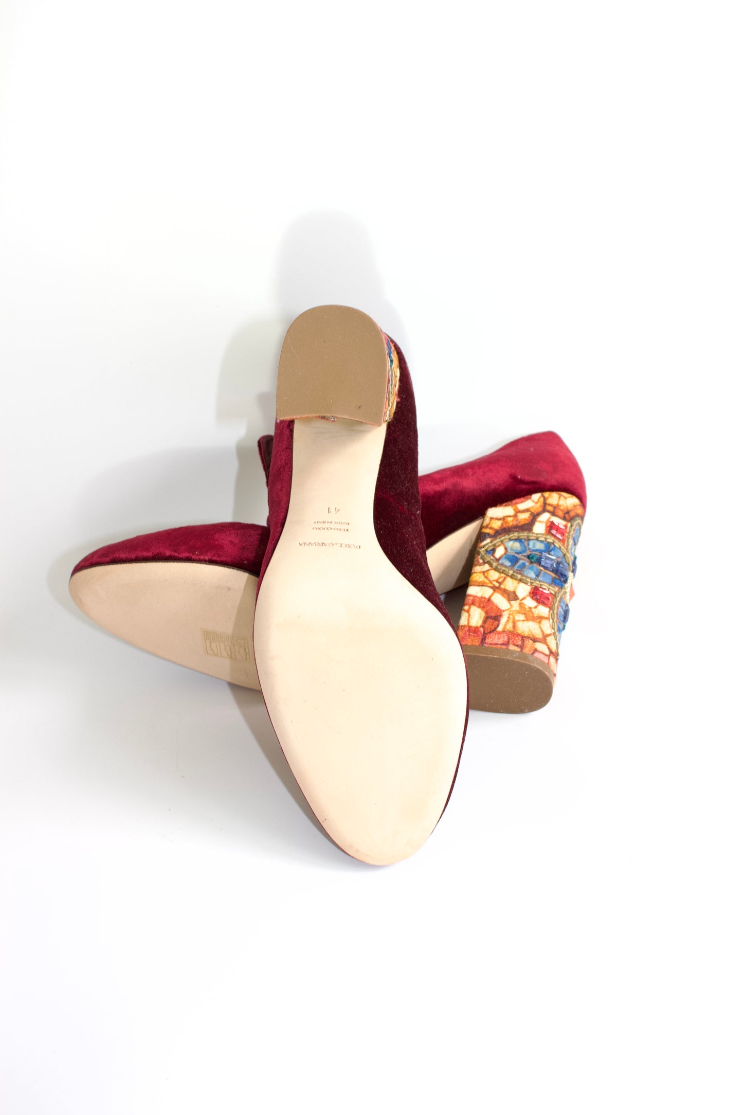 Dolce & Gabbana FW 2013 red vevet heels with decorated heel