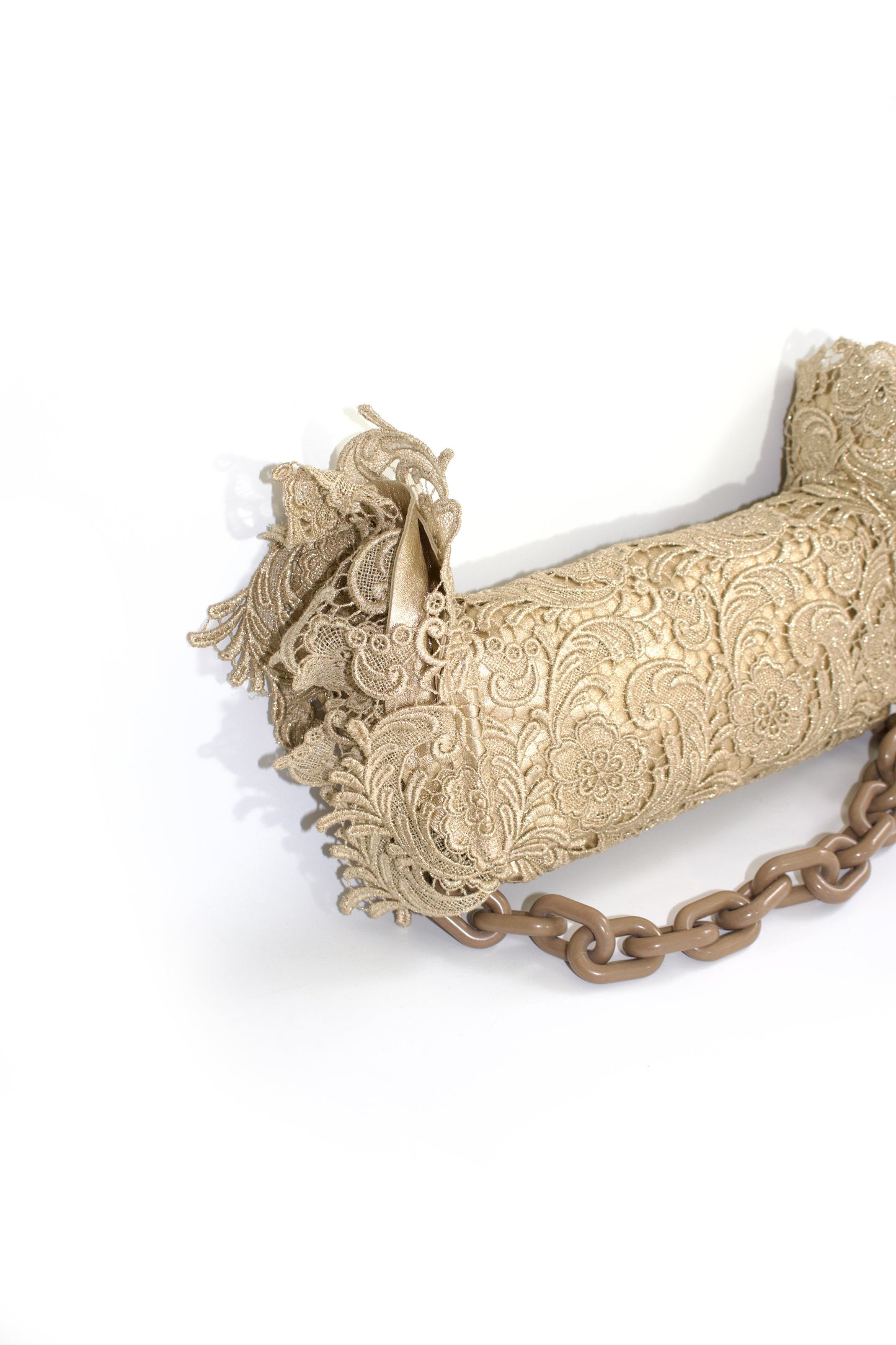Prada FW 2008 golden lace & leather shoulder bag