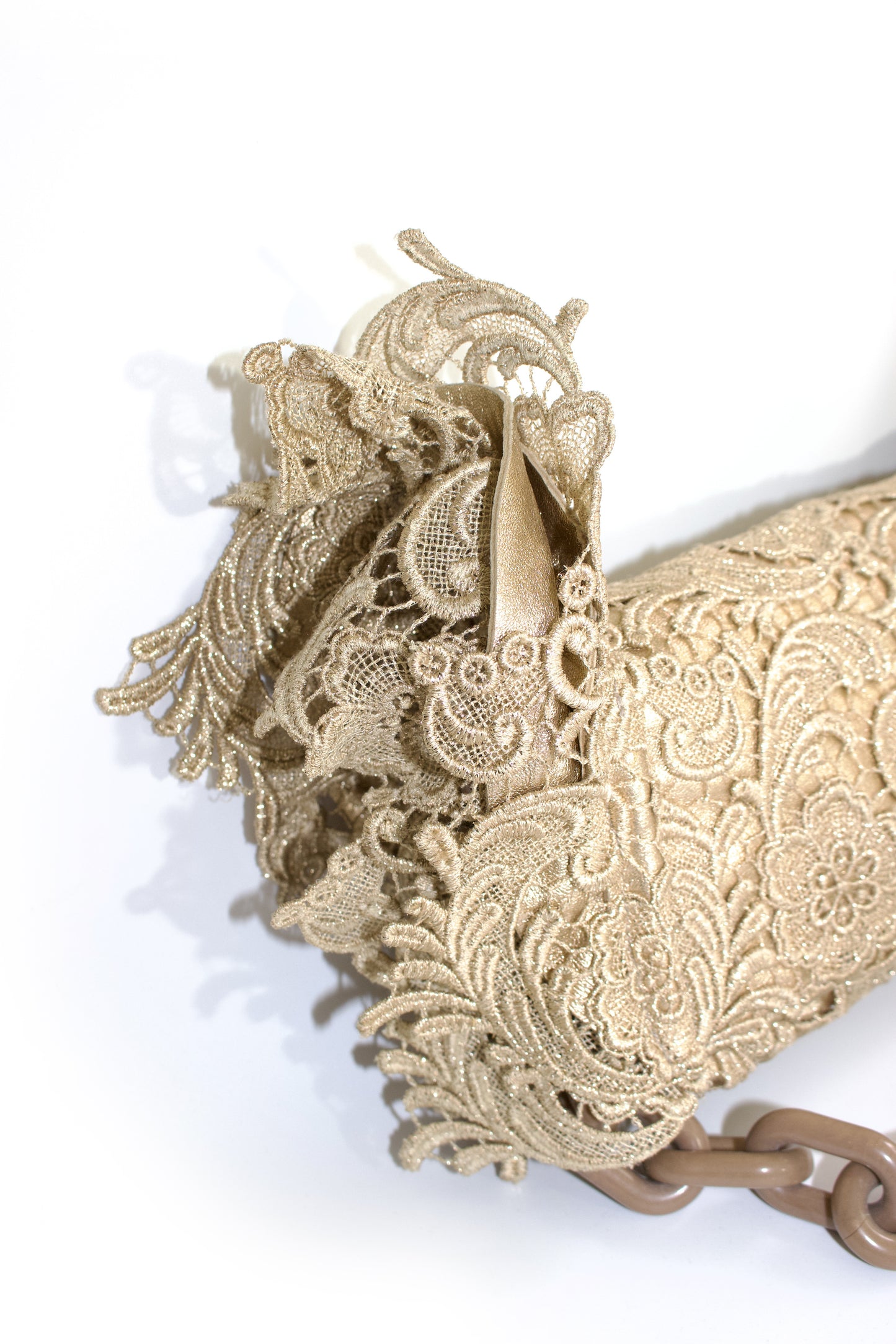 Prada FW 2008 golden lace & leather shoulder bag