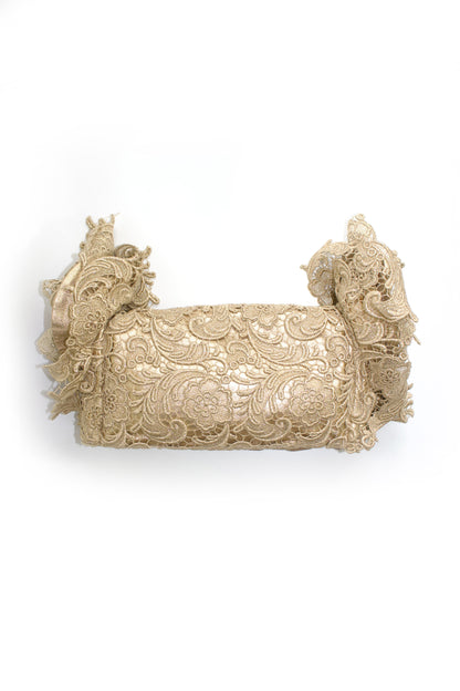 Prada FW 2008 golden lace & leather shoulder bag